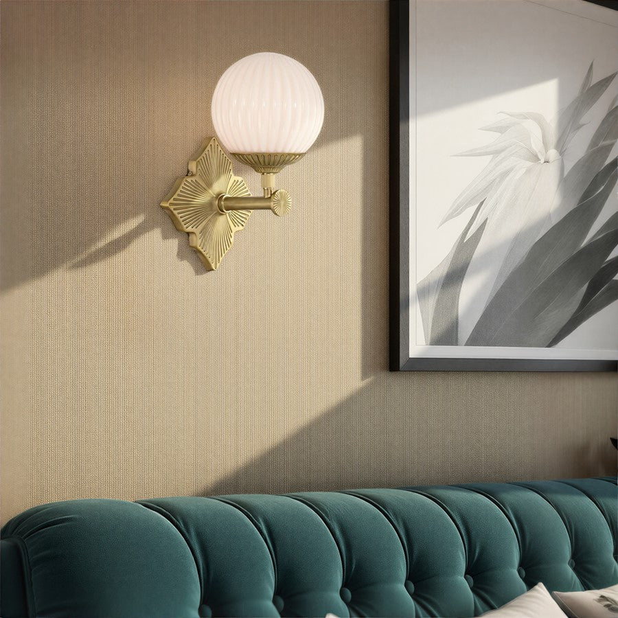 Crystorama Orly 1 Light 7.5" Sconce, Aged Brass/White