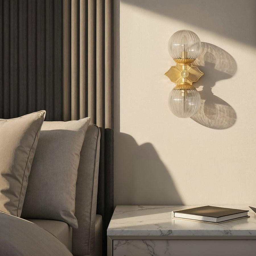 Crystorama Orly 2 Light 7.5" Sconce, Aged Brass/Clear