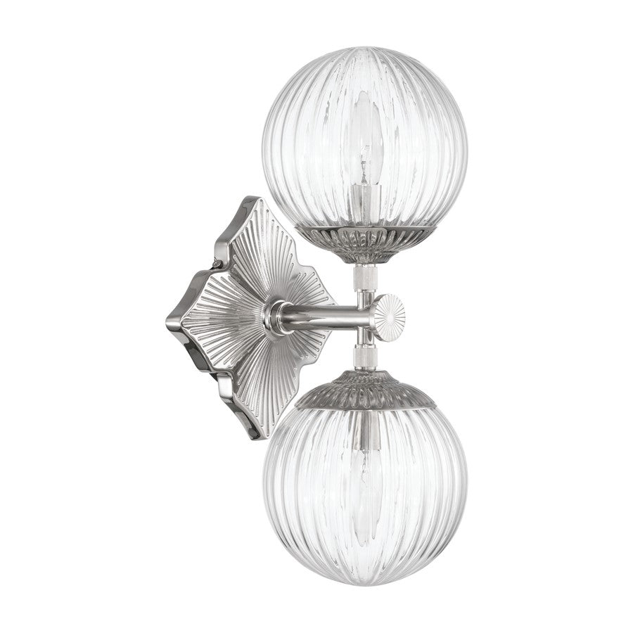 Crystorama Orly 2 Light 7.5" Sconce, Polished Nickel/Clear