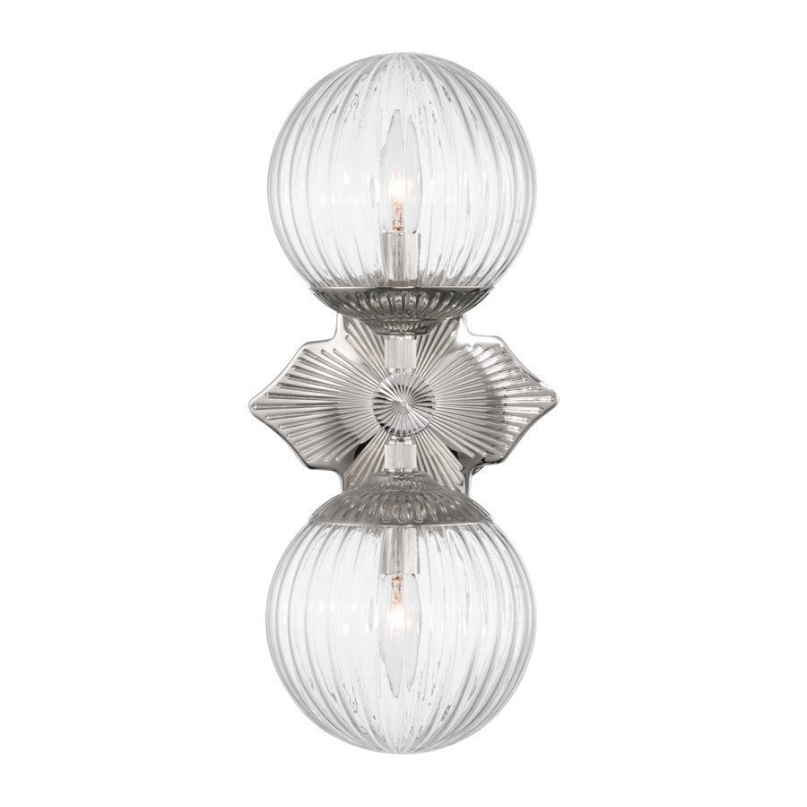 Crystorama Orly 2 Light 7.5" Sconce, Polished Nickel/Clear