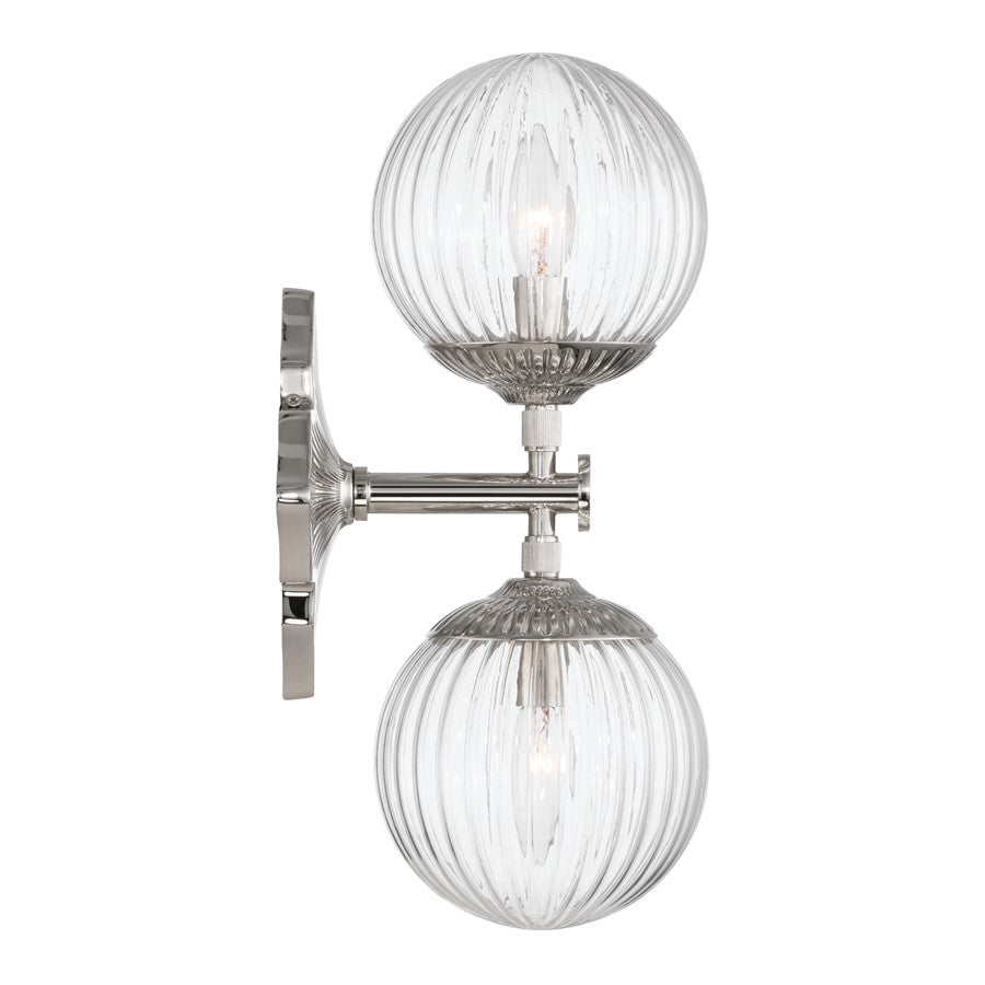 Crystorama Orly 2 Light 7.5" Sconce, Polished Nickel/Clear