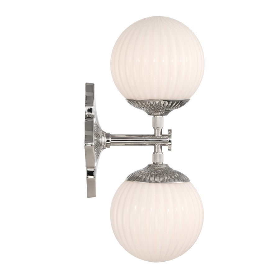 Crystorama Orly 2 Light 7.5" Sconce, Polished Nickel/White