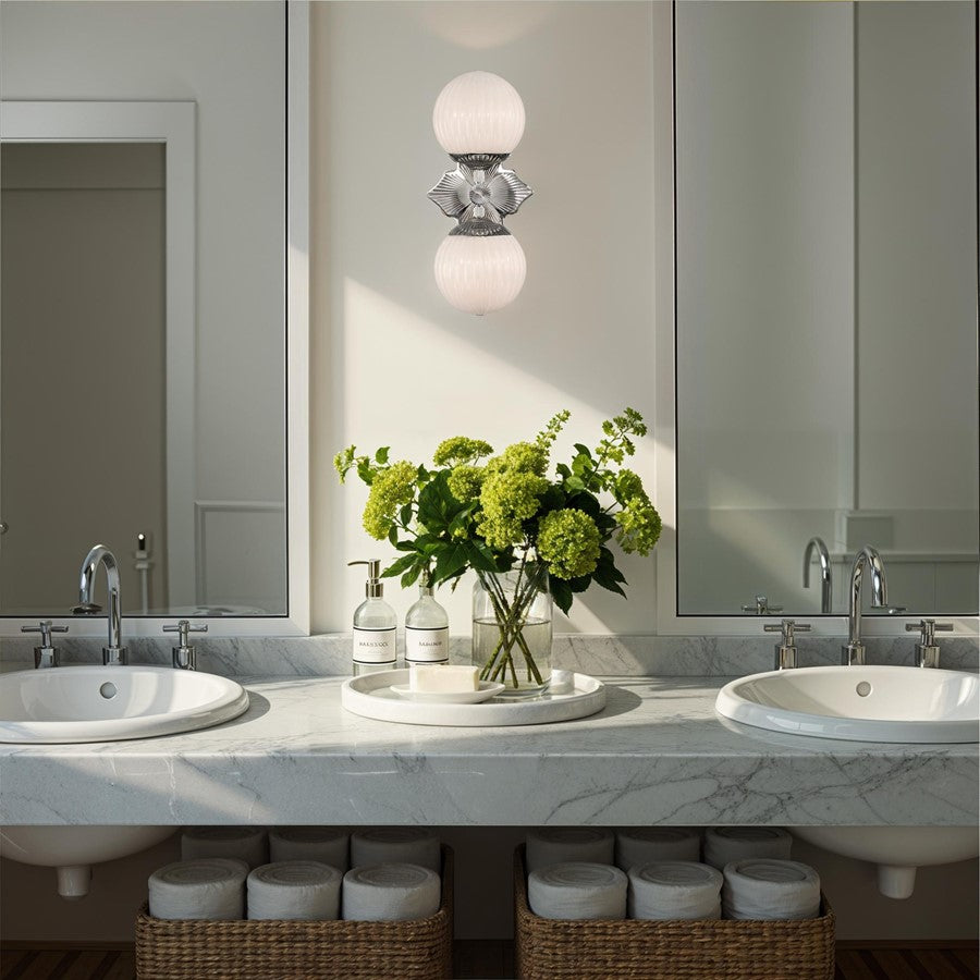 Crystorama Orly 2 Light 7.5" Sconce, Polished Nickel/White