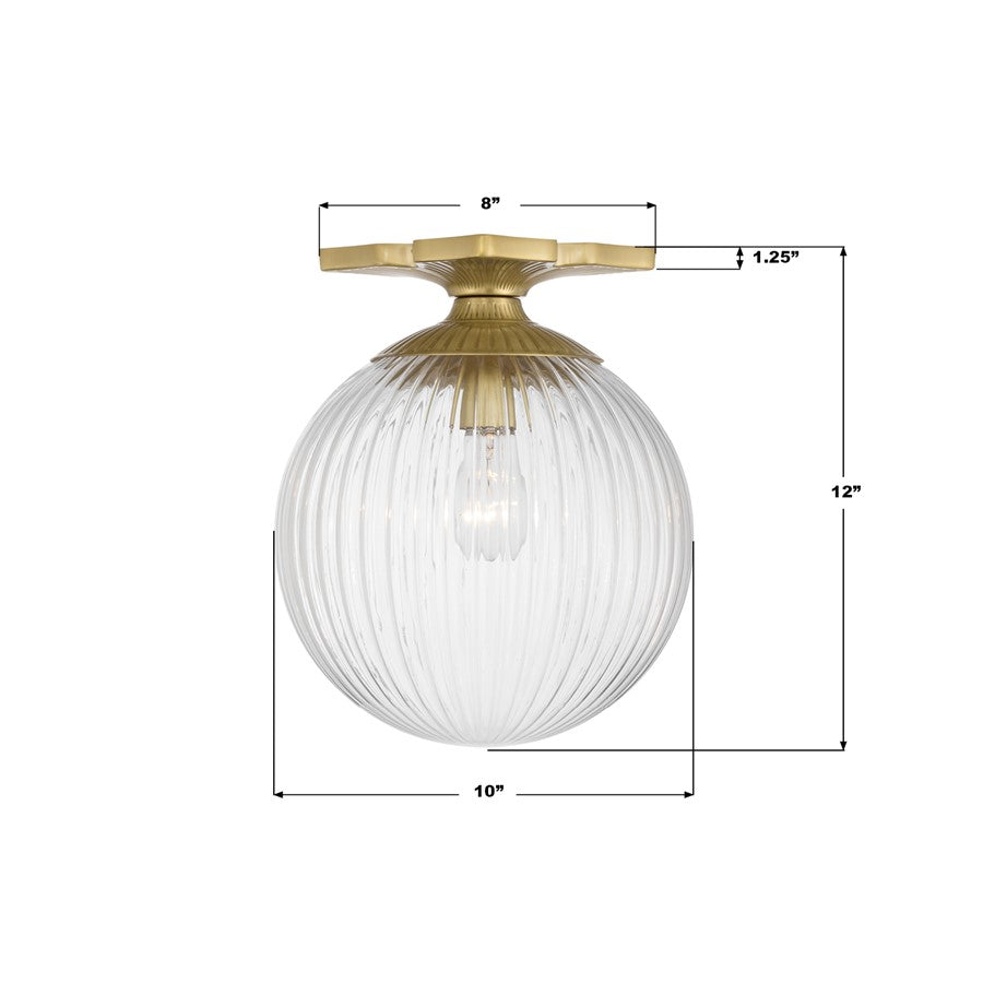 Crystorama Orly 1 Light 10" Semi Flush Mount, Aged Brass/Clear
