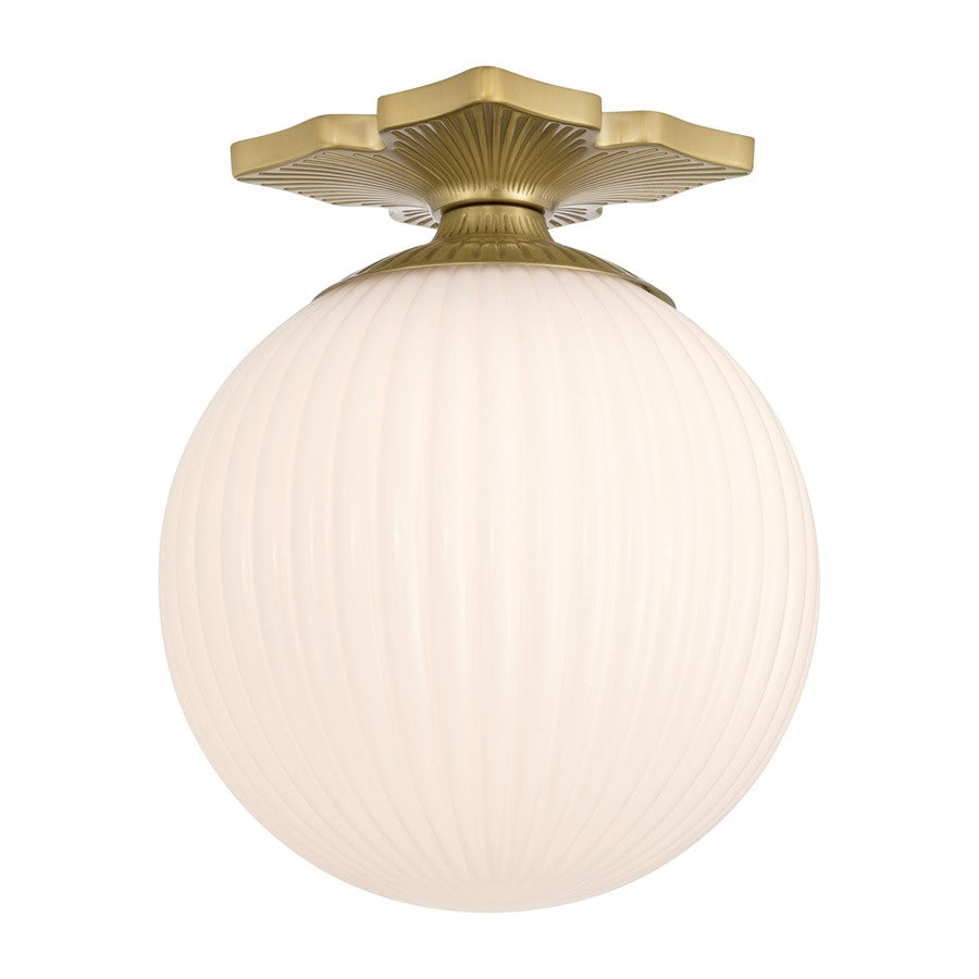 Crystorama Orly 1 Light 10" Semi Flush Mount, Aged Brass/White - ORY-1003-AG-WH