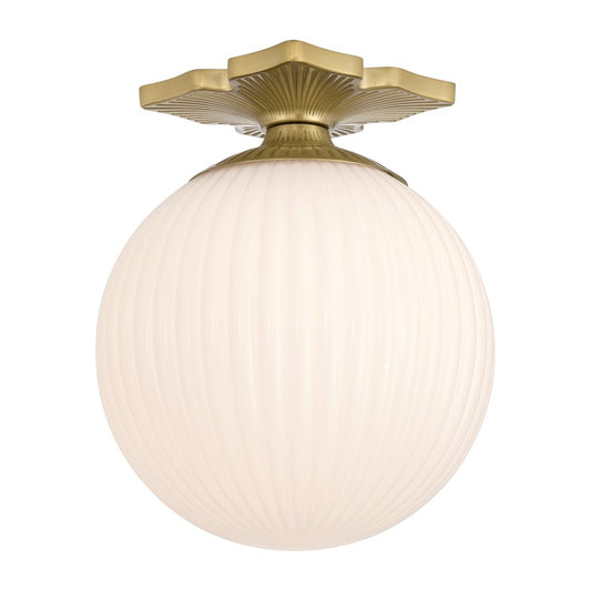 Crystorama Orly 1 Light 10" Semi Flush Mount, Aged Brass/White - ORY-1003-AG-WH
