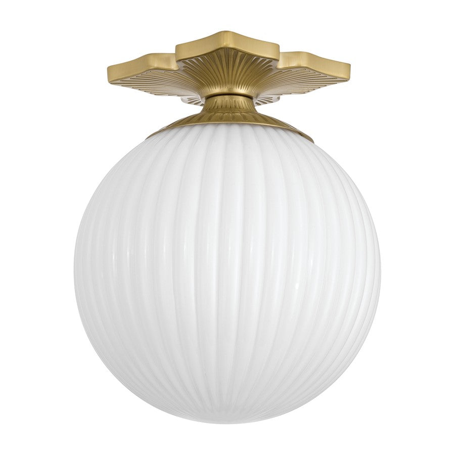 Crystorama Orly 1 Light 10" Semi Flush Mount, Aged Brass/White