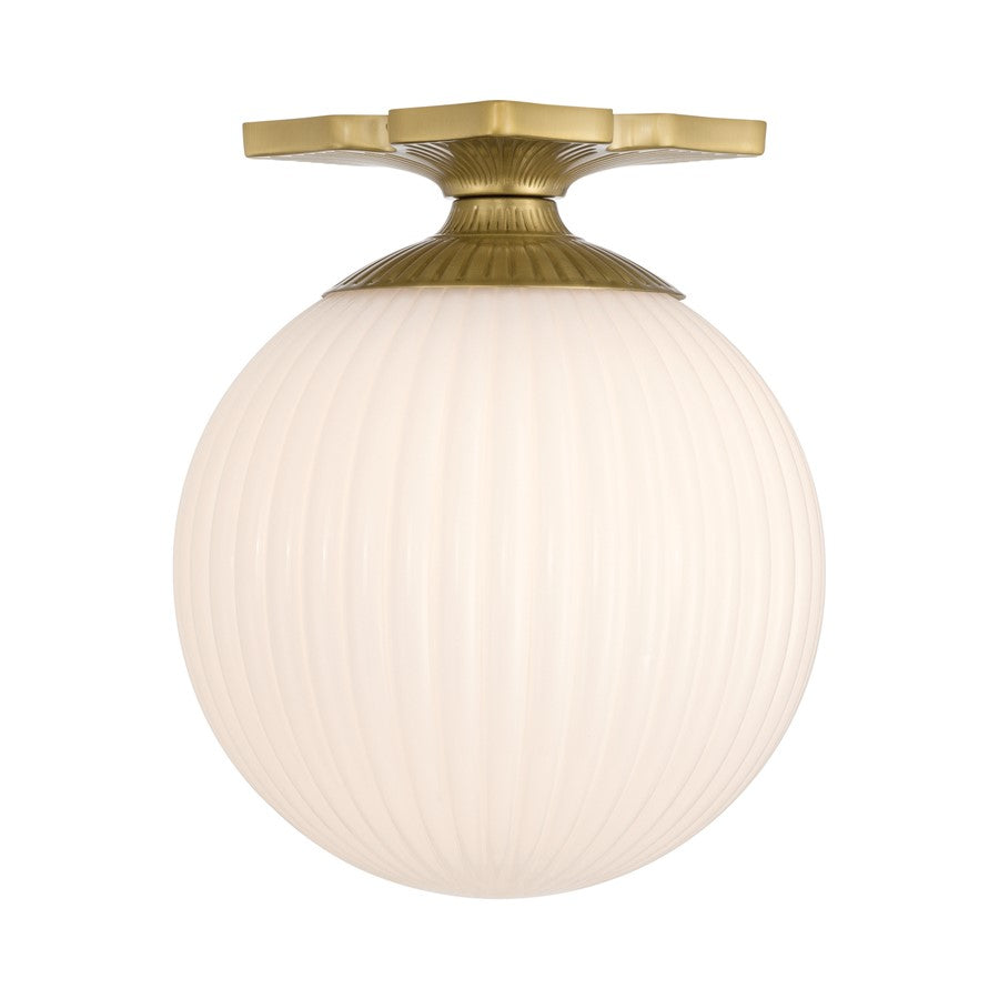 Crystorama Orly 1 Light 10" Semi Flush Mount, Aged Brass/White