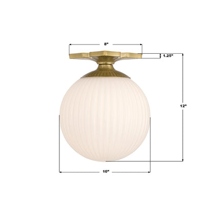 Crystorama Orly 1 Light 10" Semi Flush Mount, Aged Brass/White