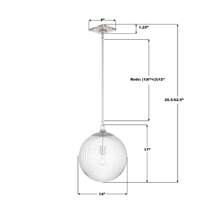 Crystorama Orly 1 Light 14" Pendant, Polished Nickel/Clear
