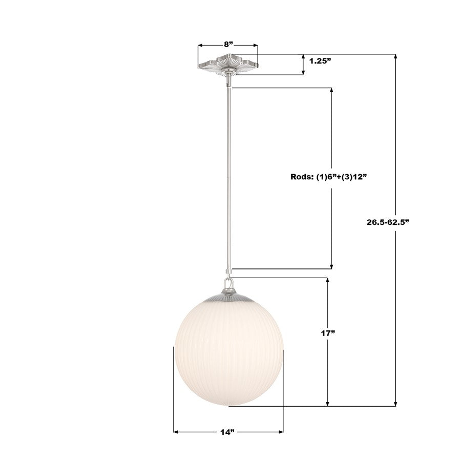 Crystorama Orly 1 Light 14" Pendant, Polished Nickel/White