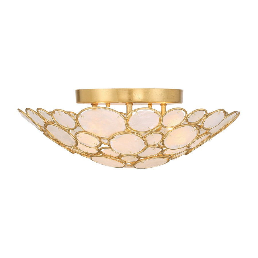 Crystorama Palla 3 Light 16" Semi Flush Mount, Antique Gold/White