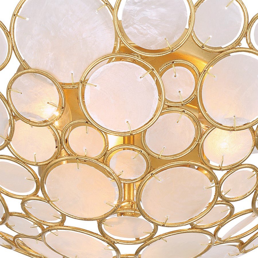 Crystorama Palla 3 Light 16" Semi Flush Mount, Antique Gold/White