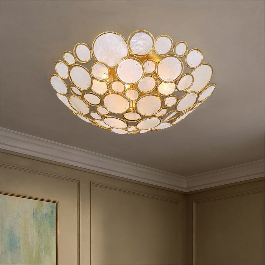 Crystorama Palla 3 Light 16" Semi Flush Mount, Antique Gold/White
