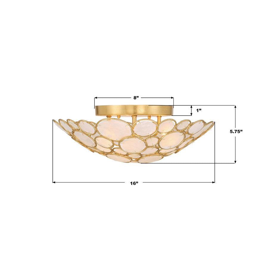 Crystorama Palla 3 Light 16" Semi Flush Mount, Antique Gold/White