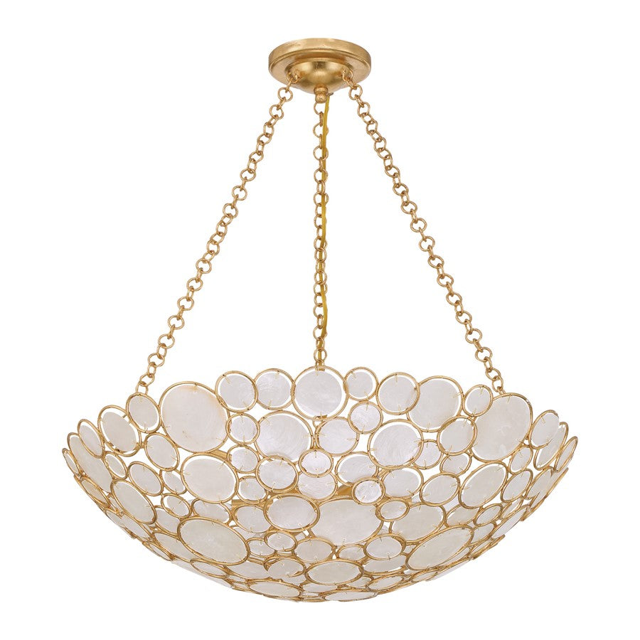 Crystorama Palla 6 Light 24.5" Chandelier, Antique Gold/White