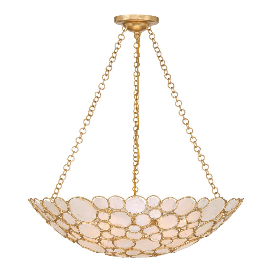 Crystorama Palla 6 Light 24.5" Chandelier, Antique Gold/White