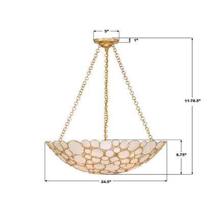 Crystorama Palla 6 Light 24.5" Chandelier, Antique Gold/White