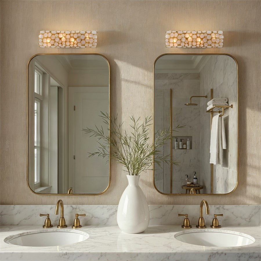 Crystorama Palla 4 Light 24" Bathroom Vanity, Antique Gold/White