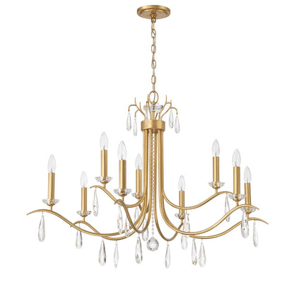 9 Light Chandelier, Antique Gold