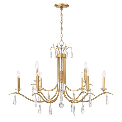 9 Light Chandelier, Antique Gold