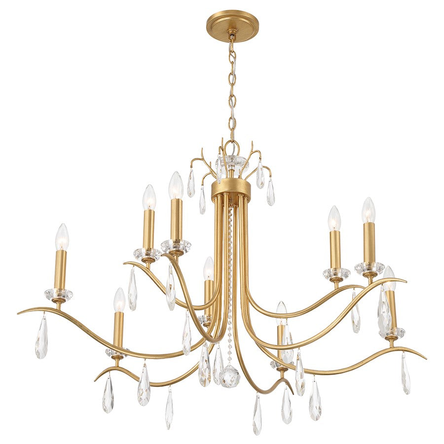 9 Light Chandelier, Antique Gold