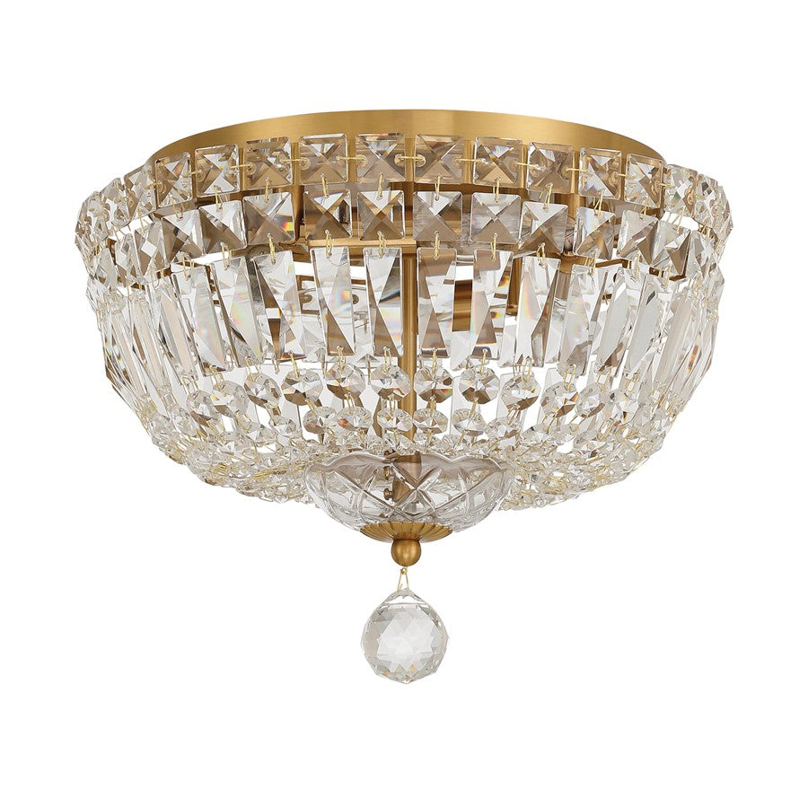 Crystorama Roslyn 4Lt 12" Flush Mount, Aged Brass/Clear