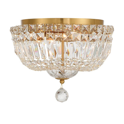 Crystorama Roslyn 4Lt 12" Flush Mount, Aged Brass/Clear