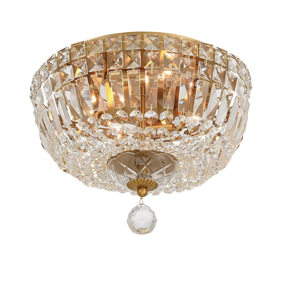 Crystorama Roslyn 4Lt 12" Flush Mount, Aged Brass/Clear