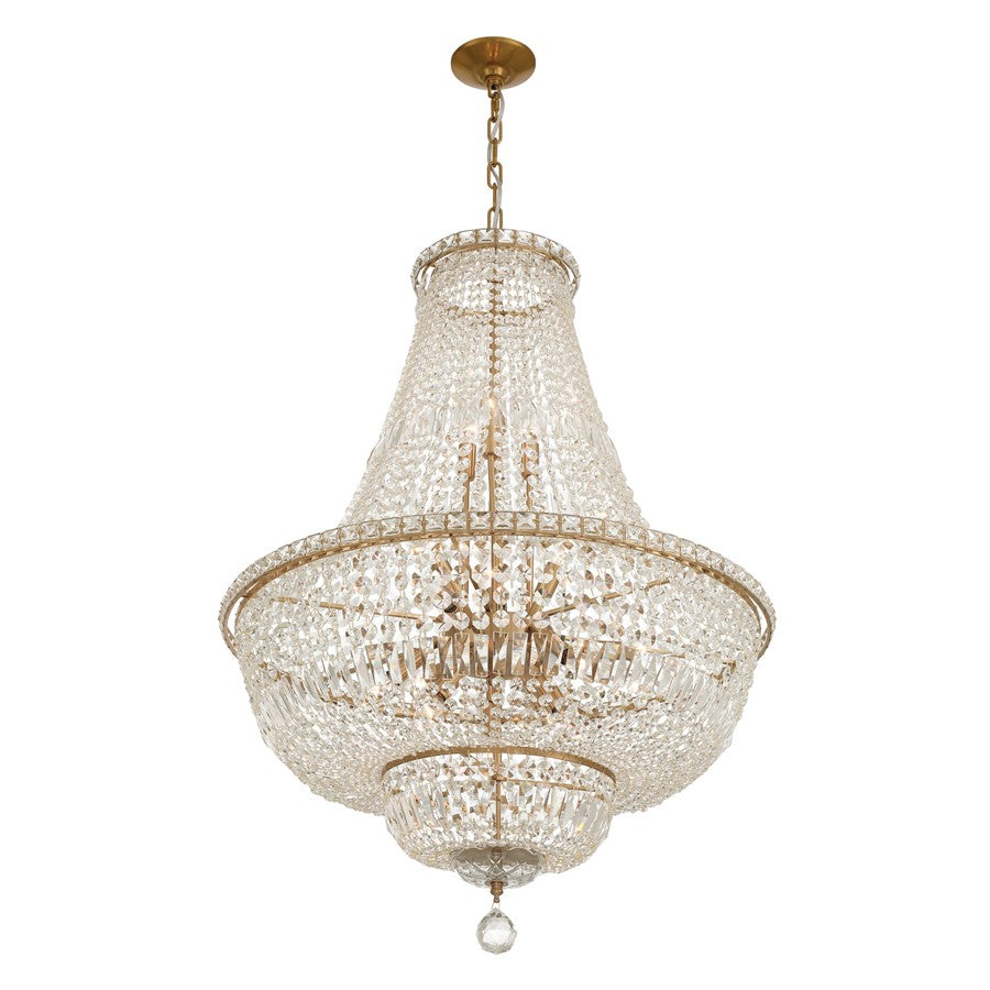 Crystorama Roslyn 15Lt 28" Chandelier, Aged Brass/Clear