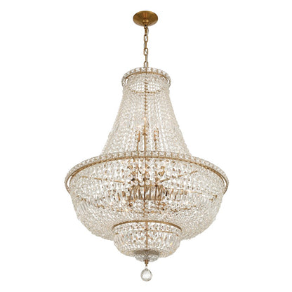 Crystorama Roslyn 15Lt 28" Chandelier, Aged Brass/Clear