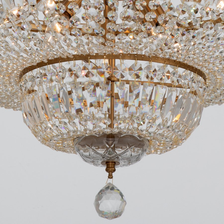Crystorama Roslyn 15Lt 28" Chandelier, Aged Brass/Clear