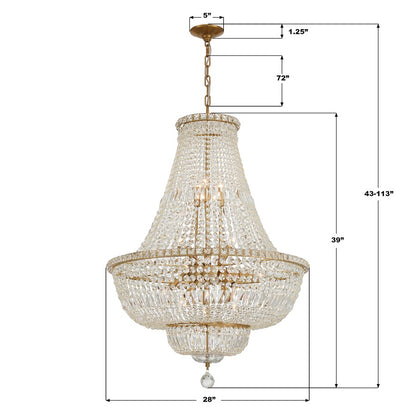 Crystorama Roslyn 15Lt 28" Chandelier, Aged Brass/Clear