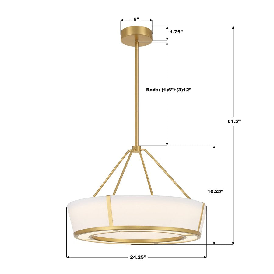 Crystorama Royce 1 Light 24.25" Pendant, Luxe Gold/White