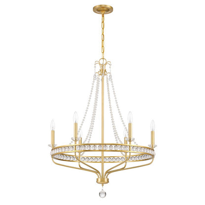 Crystorama Seville 6 Light Chandelier, Aged Brass