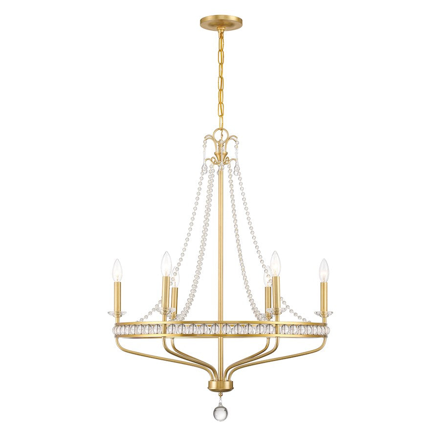 Crystorama Seville 6 Light Chandelier, Aged Brass