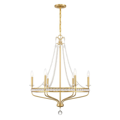 Crystorama Seville 6 Light Chandelier, Aged Brass