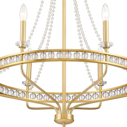 Crystorama Seville 6 Light Chandelier, Aged Brass
