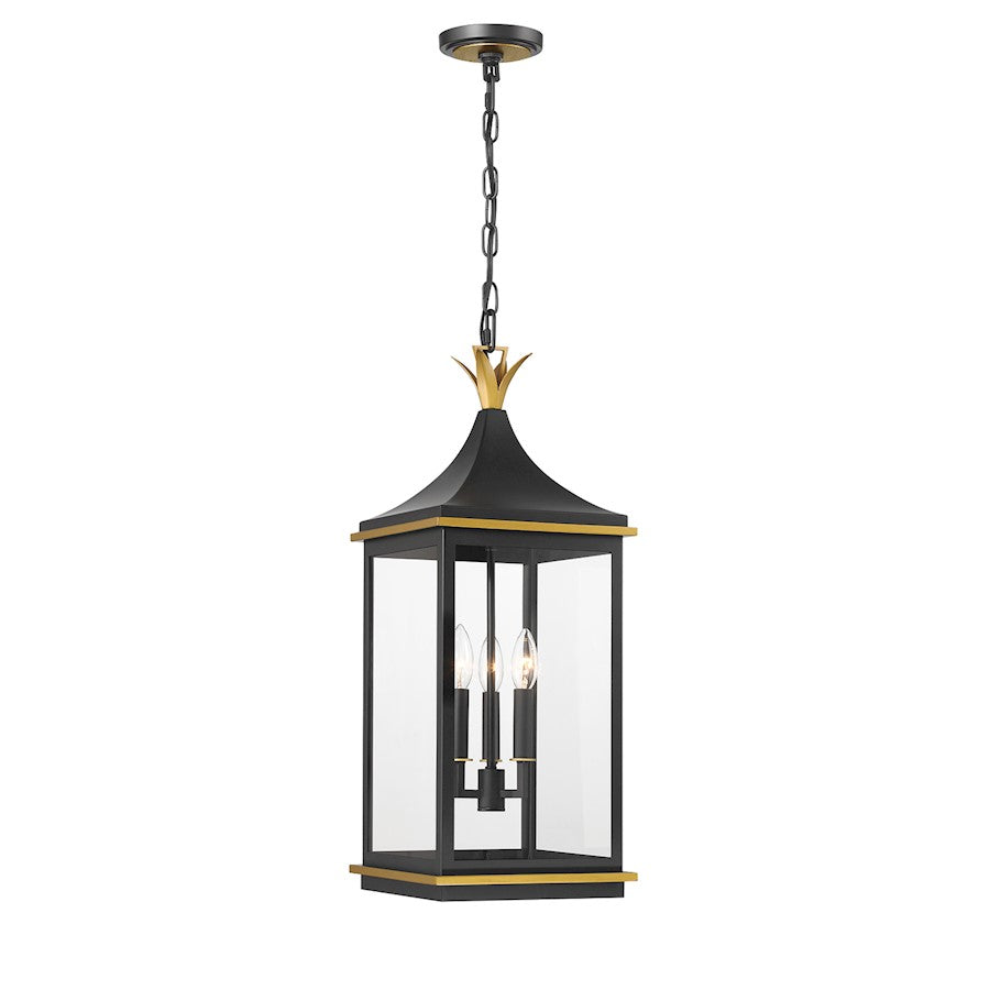 Crystorama Simpson 3 Light Outdoor Pendant, Black/Textured Gold - SIM-805-MK-TG