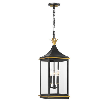 Crystorama Simpson 3 Light Outdoor Pendant, Black/Textured Gold - SIM-805-MK-TG