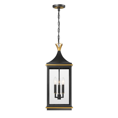 Crystorama Simpson 3 Light Outdoor Pendant, Black/Textured Gold