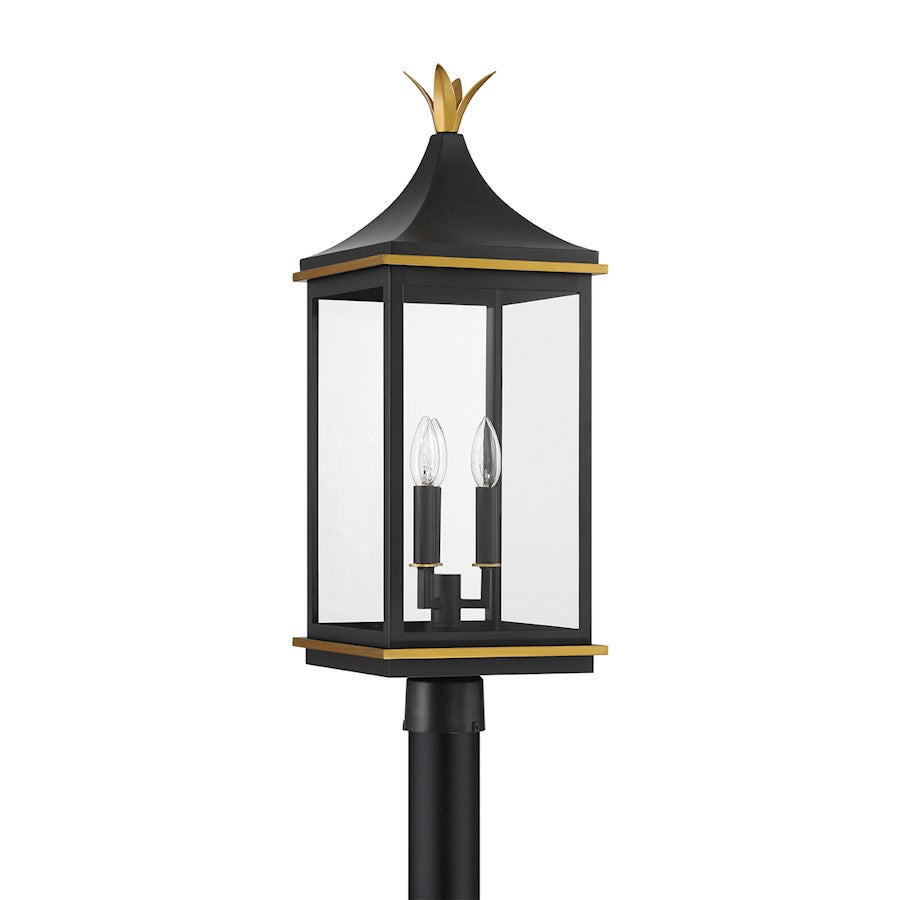 Crystorama Simpson 3 Light Outdoor Post, Black/Textured Gold