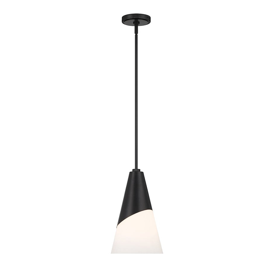 Crystorama Tori 1 Light Pendant, Matte Black/Frosted - TOR-901-MK