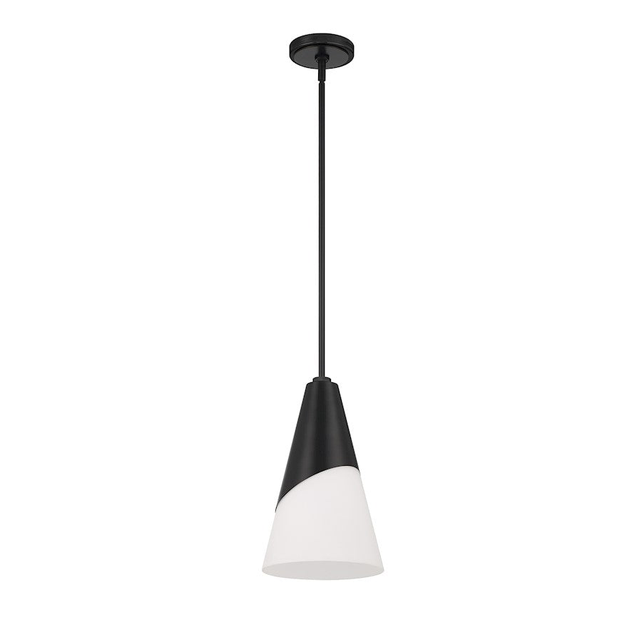Crystorama Tori 1 Light Mini Pendant, Matte Black/Frosted