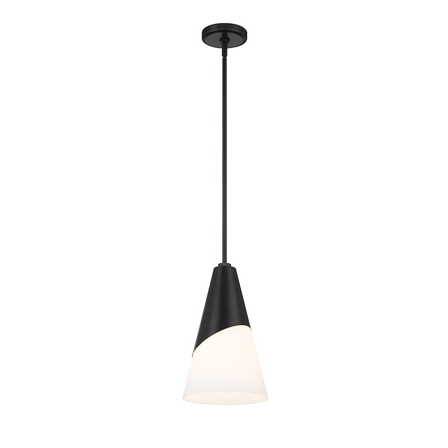 Crystorama Tori 1 Light Mini Pendant, Matte Black/Frosted