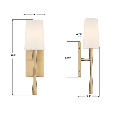 Crystorama Trenton 1 Light 5" Sconce, Aged Brass/White