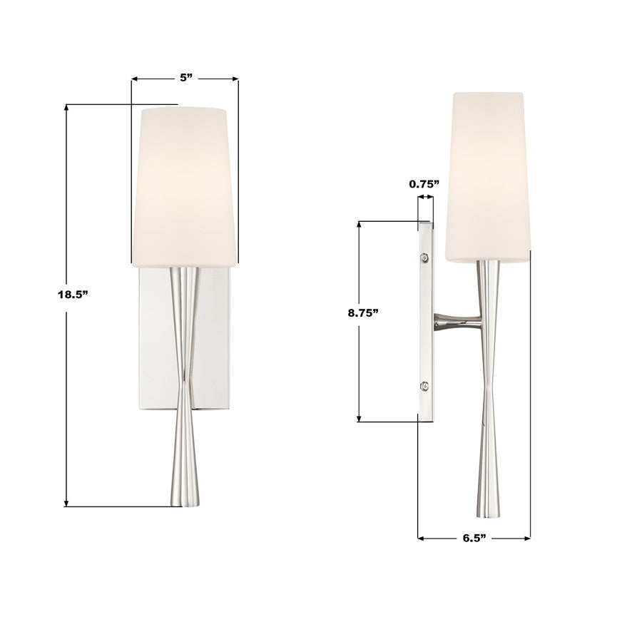 Crystorama Trenton 1 Light 5" Sconce, Polished Nickel/White