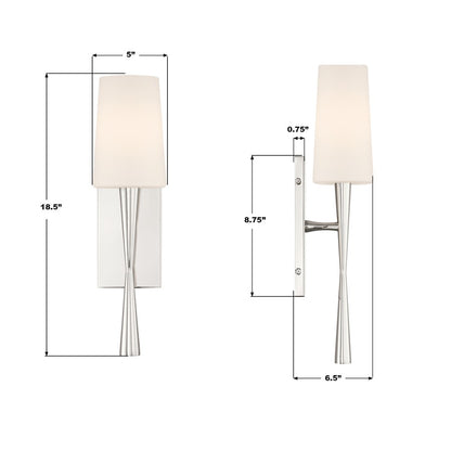 Crystorama Trenton 1 Light 5" Sconce, Polished Nickel/White