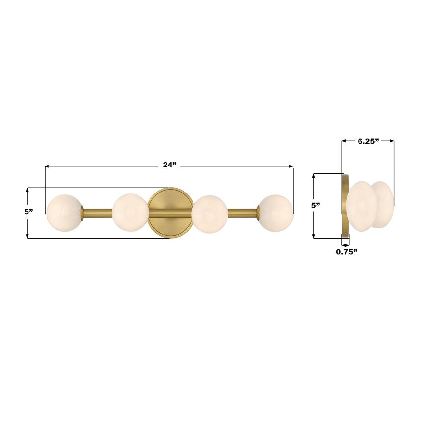 Crystorama Terrell 4 Light 24" Bathroom Vanity, Luxe Gold/White