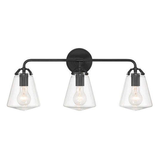 Crystorama Voss 3 Light Bath Light, Matte Black/Clear - VSS-7013-MK